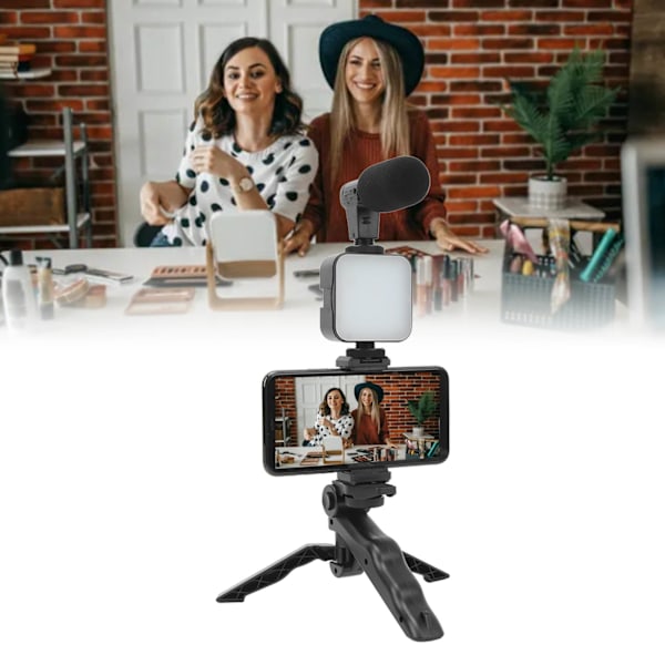 LED-videolys på kamera tilbehørsettpakke inkluderer LED-fylllys telefonklemme stativmikrofon 6500K Live Streaming Light