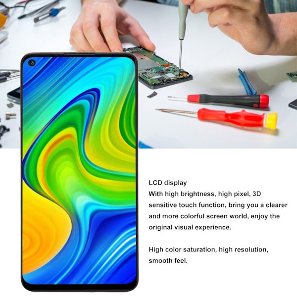6,53 tommer LCD-skærmskift med værktøjer 3D følsom berøringsskærm LCD-skærm udskiftningsskærm til Redmi Note 9 til 10X 4G