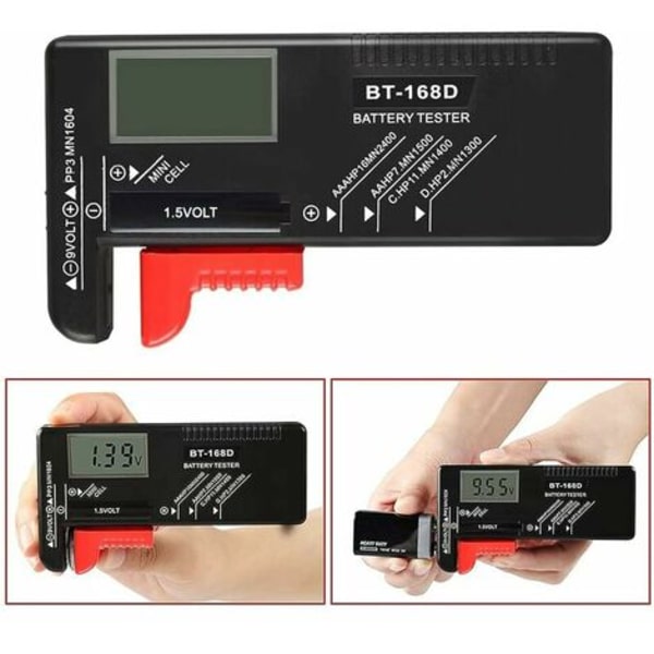 Digital Batteritestare, Universell Batteritestare, Batteritestare, för AA, AAA, C, D, PP3, 9V, 1,5V, Knappcellsbatterier - Fungerar utan batteri