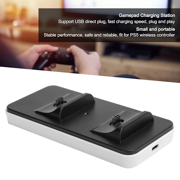 Trådlös Gamepad Laddare Dubbel Controller Laddningsstation med Kontaktkonverteringshuvud för PS5