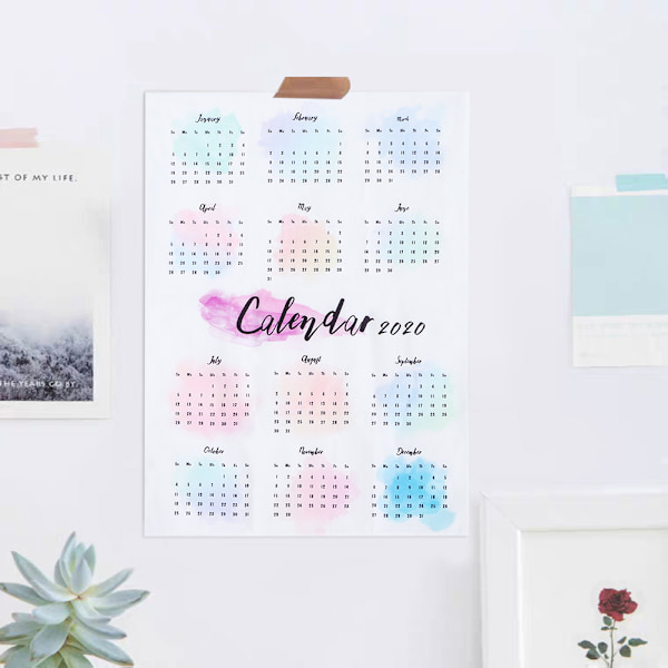 Färgglad väggkalender 2020, hängande kalenderduk för hem, bakgrundsstudie, dekoration 50x70cm
