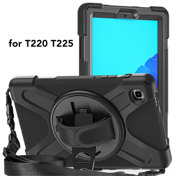 Tabletfodral Fallskydd Kraftigt Fodral med Handrem Stöd Axelrem för Galaxy A7 Lite T220 T225 8.7in Svart