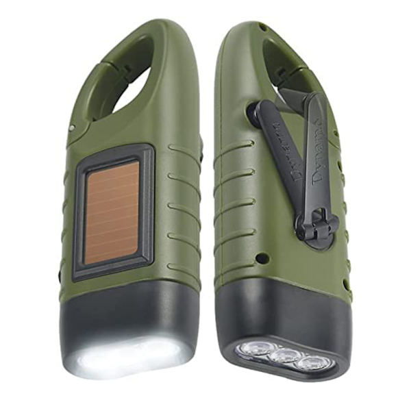 Handvev soldriven ficklampa, nöduppladdningsbar LED-ficklampa, Survival ficklampa, Quick Snap Carbiner Dynamo ficklampa ficklampa för