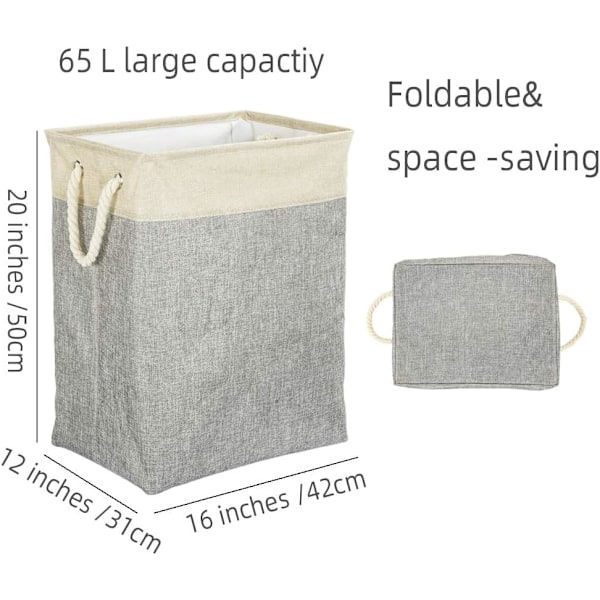 Handgjord Sydd Tvättkorg, Robust Metallram För Ökad Stabilitet i Grått (42 x 31 x 50)