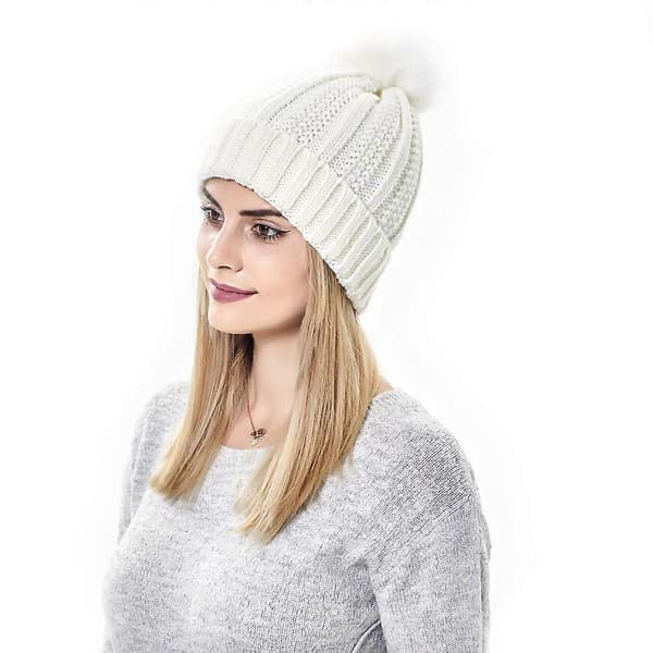 Stickad plyschmössa Stickad varm mössa Vintervarm mössa Skidmössa (beige)