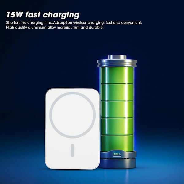 15W Kvadratisk Magnetisk Sug Trådløs Lader Bil Mobiltelefon Holder Hurtiglading Hvit