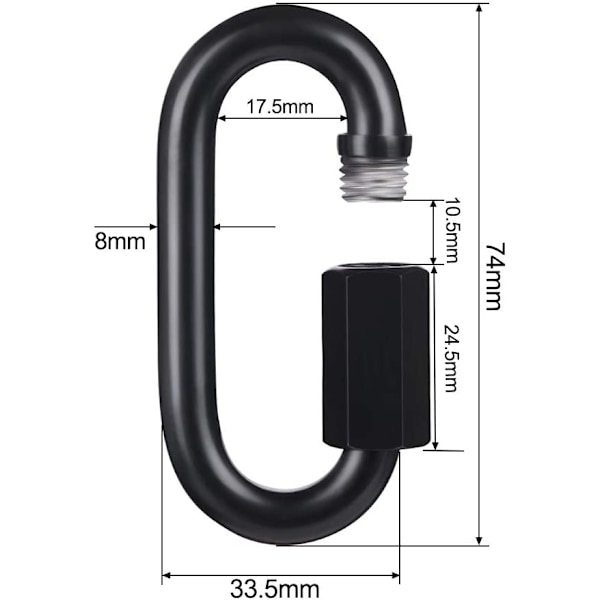 D-formet låsbar karabinkrok, svart hurtigkobling