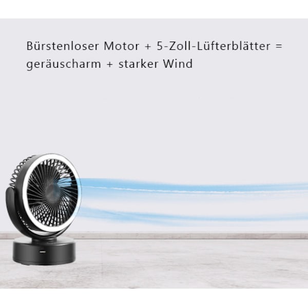 Resesällskapsfläkt, batteridriven bärbar fläkt med 7200mAh uppladdningsbart batteri, tyst drift, 360 graders rotation, säker design för barn