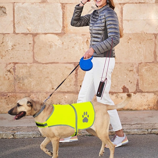 Säkerhetsväst för hund, reflekterande topp, med justerbara remmar, gul fluorescerande varselväst för hund, storlek M, säker från bilar och jakt