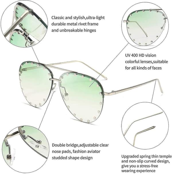 Nitade solglasögon kompatibla med dammode nitade pilotsolglasögon metallbåge UV 400