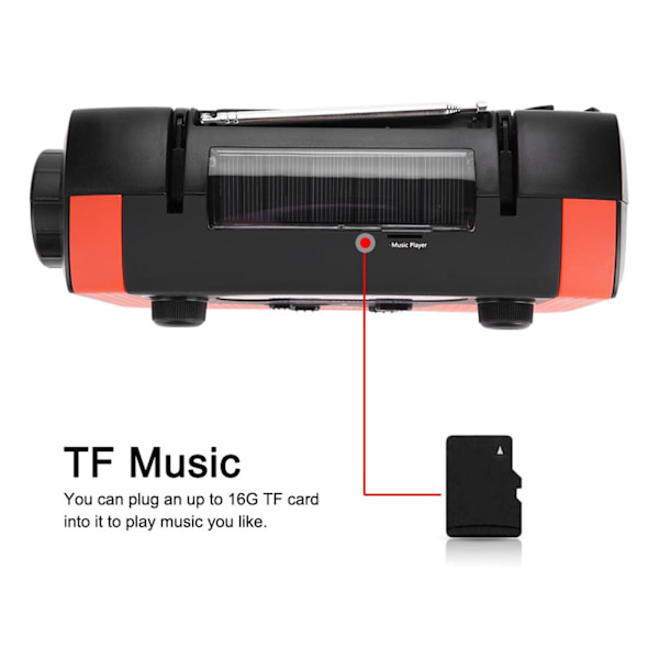 FM/AM/SW solardriven handvevradio med minneskortmusik för Bluetooth handsfree-samtal solcellsdriven FM-radio röd