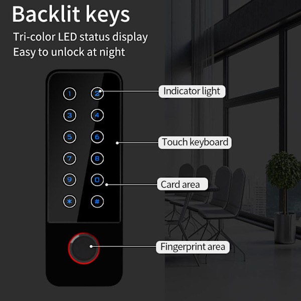 Dør adgangskontrolsystem Vandtæt ID-kort fingeraftryk adgangskode 2120 brugere 200 fingeraftryk til lejligheder kontorer