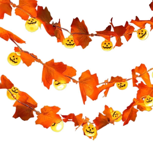 Vattentäta Utomhus Ljusslingor, Dekorativa Höstljusslingor för Thanksgiving & Halloween Dekor, Lönnlöv & Pumplampor med Varmvitt LED