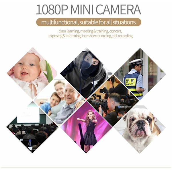 Bärbar Minikamera med Uppladdningsbart Batteri, För Säkerhet i Hemmakontoret, Full HD 1080P Video, Justerbar Roterande Kamera, Enkel Installation, Sex