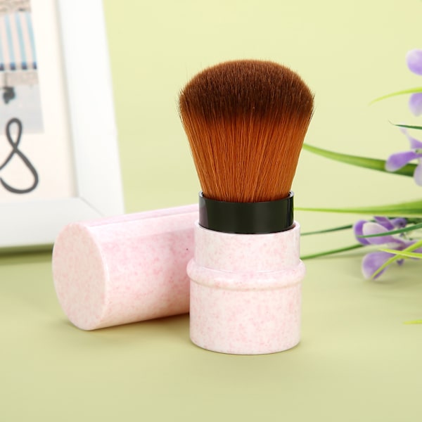 Kort marmorerad sminkborste för foundation, stretchbart handtag, rouge- och puderborste, rosa