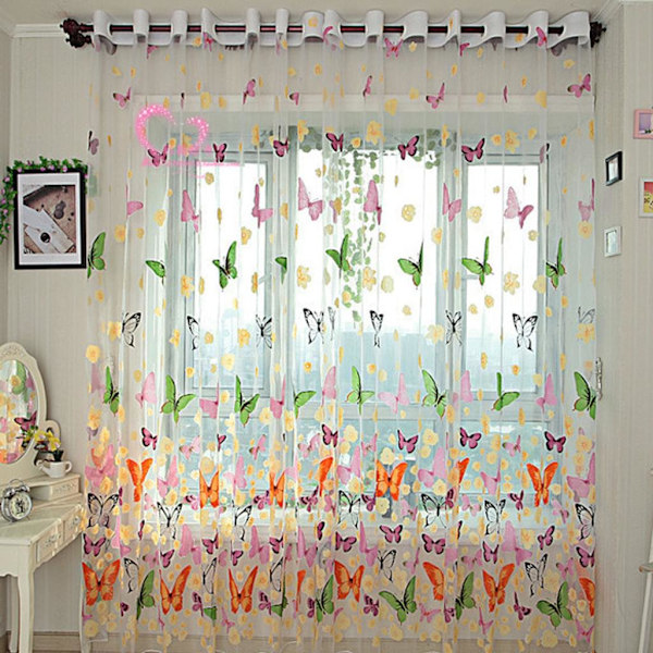 Voile Skira Gardinger i Polyestermaterial, Elegant Digitaltryckt Design för Fransk Balkongfönster (1X2M)
