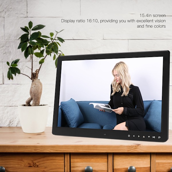 15,4-tums Digital Fotoram Multifunktion Svart med Touchknapp Hjärtformat Fäste Elektronisk Album för Hemmet 100‑240V EU-kontakt