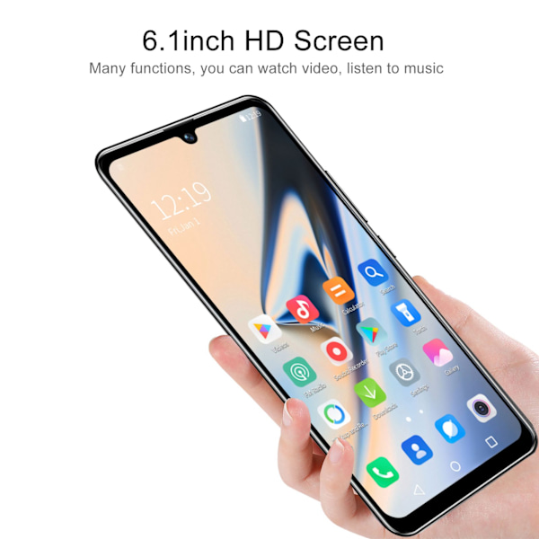 6,1-tums Smartphone med Waterdrop-skärm, Högupplöst Mobiltelefon med Dubbla Kortplatser, 4GB RAM, 64GB ROM för Android 11