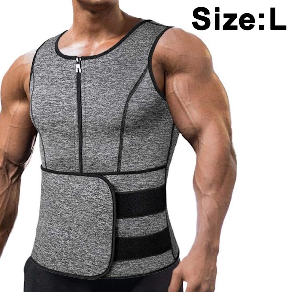 Mäns neopren bastu dragkedja midjetränare väst tank top trimmer body shaper korsett väst