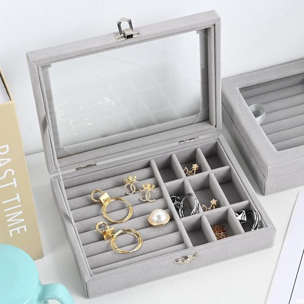2 i 1 smykkeskrin ring øreringe arrangør holder stabelbar display showcase aflåselig smykker opbevaringsbakke gaver til piger kvinder, 20x15x5cm