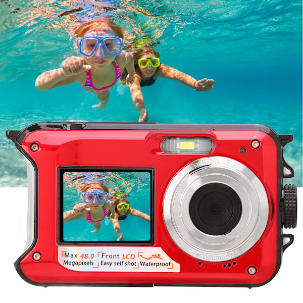 Full HD 2.7K 48MP 10ft Vanntett Undervanns Digitalkamera 16X Digital Zoom Front Bakre Doble Skjermer Vanntett Digitalkamera Rød