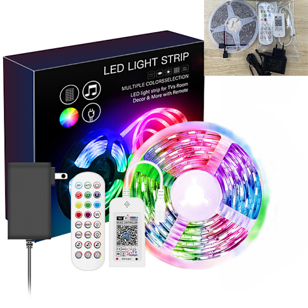 Flexibel LED-strip för heminredning, App-styrd LED-ljusremsa med regnbågsfärger för DIY-dekorationsprojekt