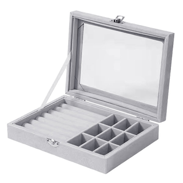 2 i 1 smykkeskrin ring øreringe arrangør holder stabelbar display showcase aflåselig smykker opbevaringsbakke gaver til piger kvinder, 20x15x5cm