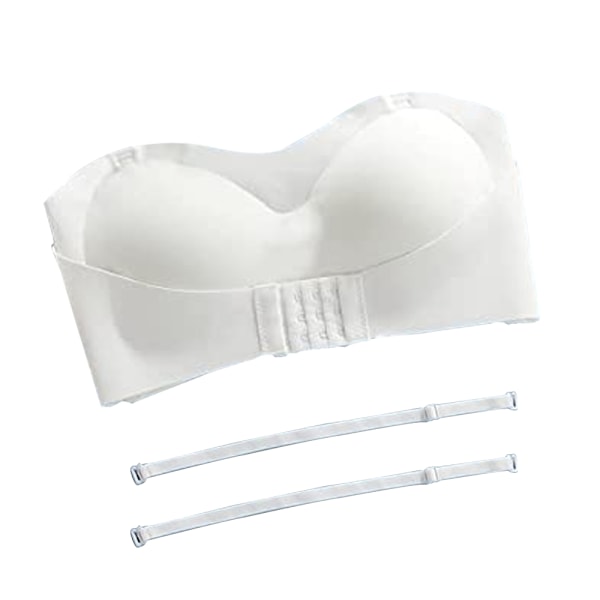 Women Lingerie Strapless Front Buckle Lift Bra, Anti-Slip Invisible Push Up Bandeau Bra - White