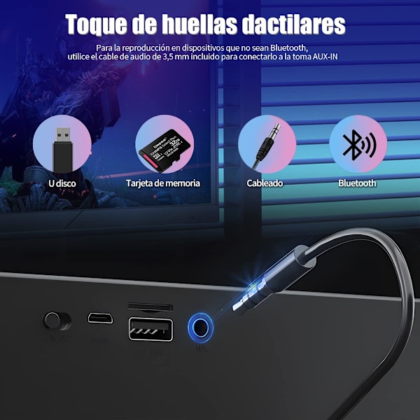 Trådlös Bluetooth 5.0 Soundbar, 360-Graders Surroundljudsystem med Förbättrad Bas, Perfekt för Inomhus- & Utomhusunderhållning (Svart)