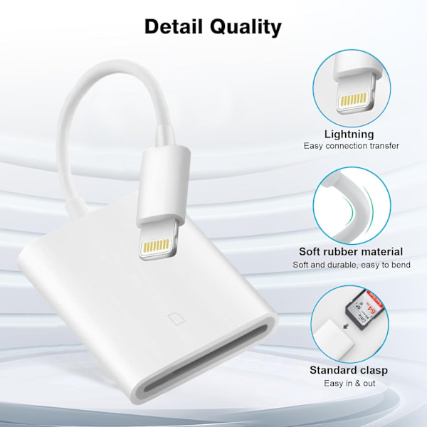 Mfi-certifierad Lightning till SD-kortadapter, Höghastighetsöverföring för iPhone och iPad, Plug and Play-kamerläsare, Viltkameravisare med