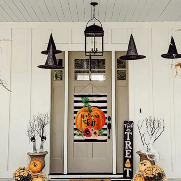 Fall Halloween Pumpa Spöke Trädgård Gård Banner Banner Hus H