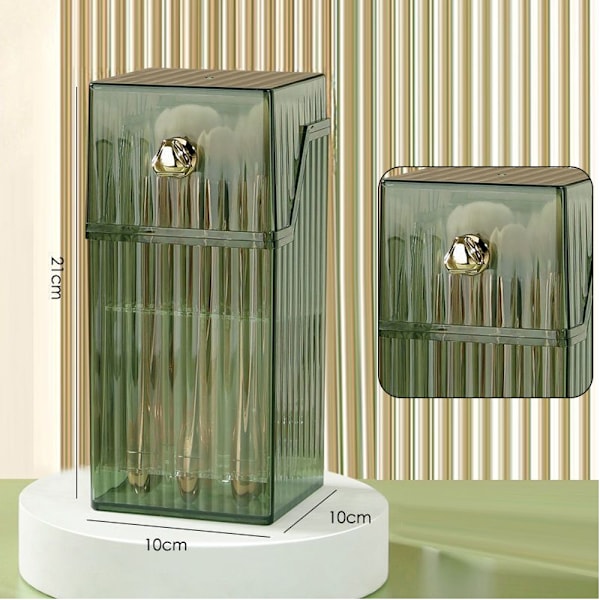 Makeup børsteholder organizer, opbevaringsboks med låg, støvtæt, til toiletborde og badeværelser, med hulholder
