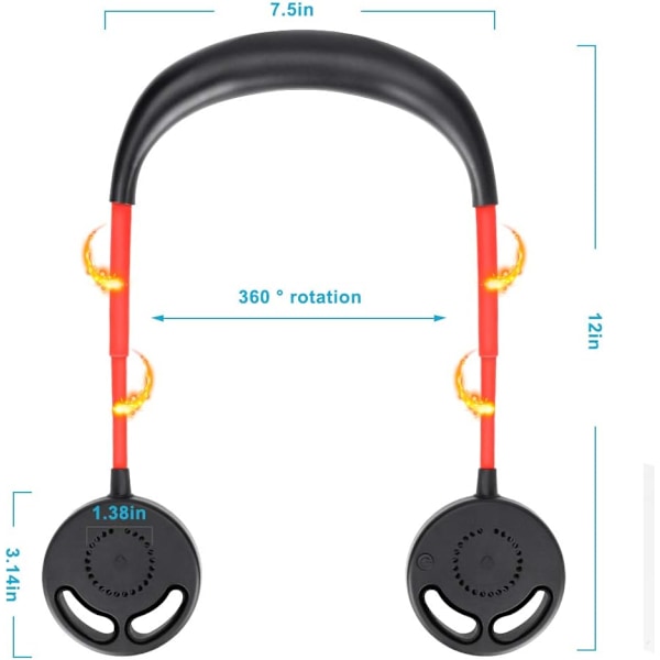 Bärbar Halsfläkt, 3 Hastighetsjusteringar, Bärbar Kylning med Vikbar Design, Lång Drifttid för Personlig Kylning & Utomhusevenemang