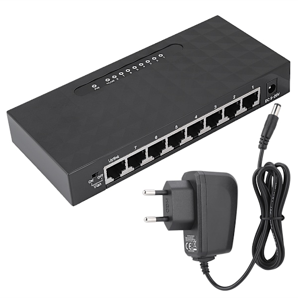 8 porter 10/100/1000 Mbps Gigabit Ethernet-svitsjer RJ45 Smart Network Switch EU-plugg