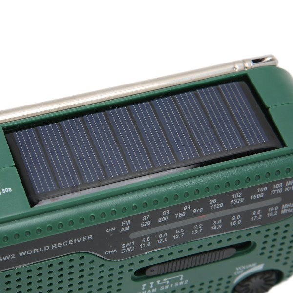 Håndsveiv solradio AM FM SW1 SW2 Camping LED lommelykt Mult