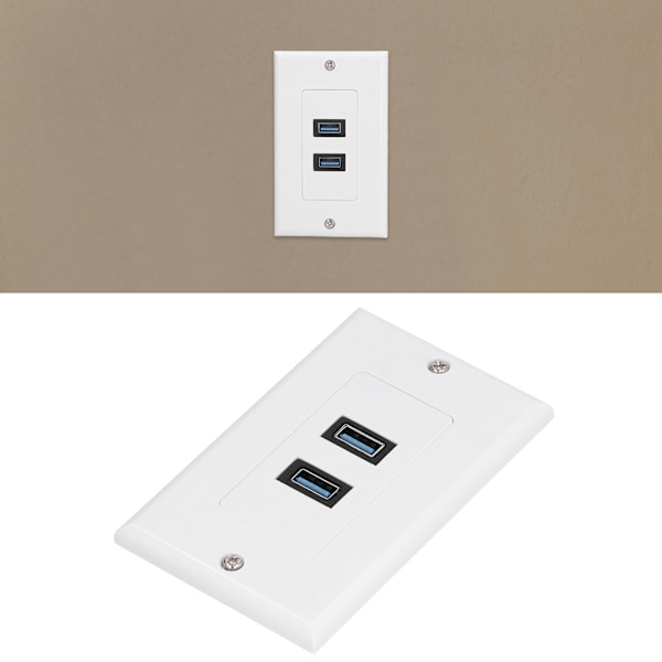 Väggplatta med Keystone-insats för enkel installation för hemmakontor, dubbla USB 3.0-portar som erbjuder universell kompatibilitet, med snabb dataöverföring
