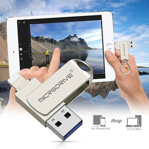 Dubbel USB-enhet för mobil och laptop, OTG-stöd 2-i-1 Kabelfritt Minne, Ultrasnabb Dataöverföring Upp Till 150MB/s, Zinklegeringskonstruktion För