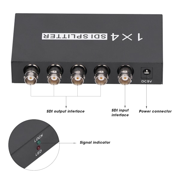 100240V F214 SDI Splitter 1x4 1 in 4 Out Stöder SD/HD/3GSDI Repeater Extender (EU-kontakt)