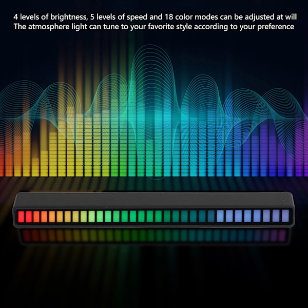 RGB-ljuslist Röststyrning Ambient Light Music Atmosfärlampa USB för Bil Hem StudioSvart