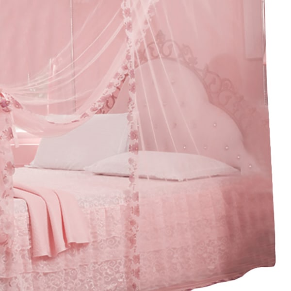 Luksuriøs prinsesse 3-sidig åpning stolpe seng gardin baldakin netting myggnett sengetøy (rosa M)
