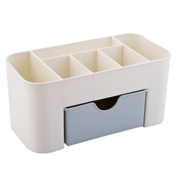 Kosmetik Makeup Organizer PP Multifunktionel 6 Rum Makeup Skrivebordsarrangør med Skuffe Blå