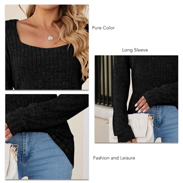 Dam Långärmad Casual Topp Kvinnlig Fritid Enfärgad Topp för Shopping Arbete Svart XL