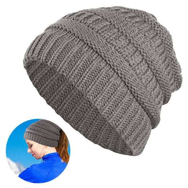 1 stk. Ponytail Messy Bun Hale Kvindernes Ensfarvede Ribstrikkede Hat Cap Emp