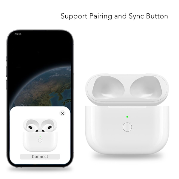 Laddningsfodral ersättning stöd trådbunden trådlös laddning elektrisk kvantitetsdisplay laddningsfodral för IOS Earbuds 3:e generationen A004