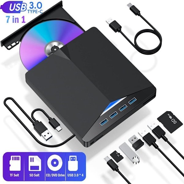 Ultratunn & Portabel Extern CD/DVD-enhet, Plug & Play Optisk Enhetsfunktionalitet för Bred Systemanvändning, Höghastighets USB 3.0 för Laptop,
