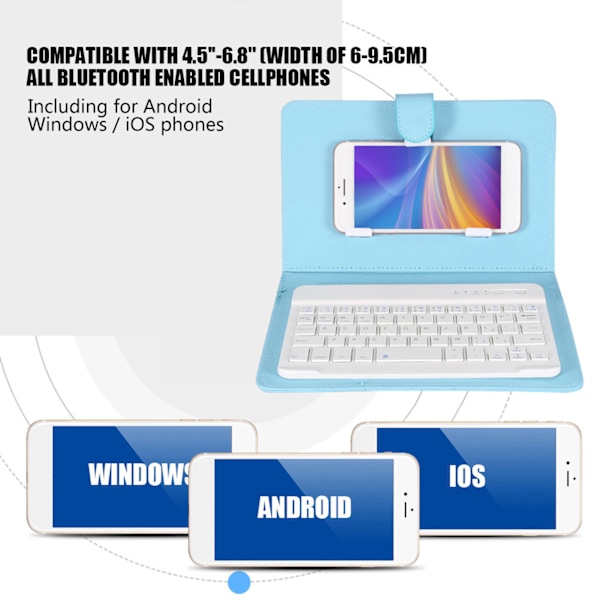 Universal trådløs Bluetooth-tastatur Flip Case Cover med stativ til iOS/Android-telefoner