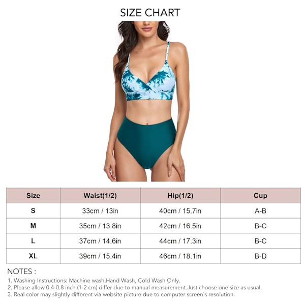 Delad Bikini Tie Dye Tryck Hög Midja Elastisk Andningsbar Bekväm Baddräkt för Strand Grön L