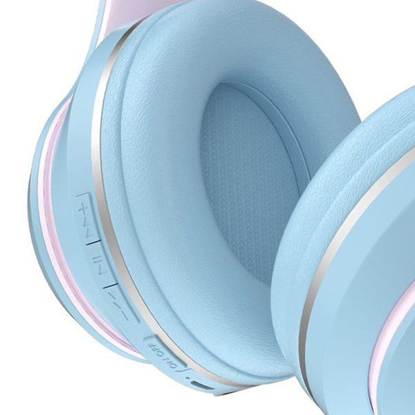 Bluetooth-hörlurar med tung bas, brusreducering, hopfällbar, gradientfärg, trådlöst headset med ljus för telefon och bärbar dator