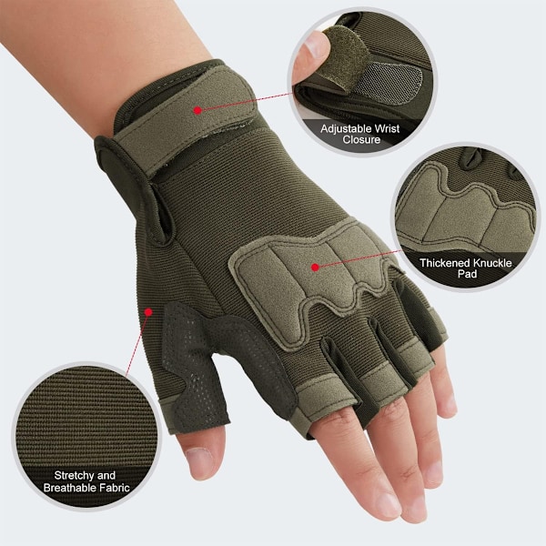Svett- och halkskyddande handskar med förstärkt handflata, ventilerande design, halvfingerhandskar för utomhusbruk, med justerbar handledsrem och förbättrat grepp, perfekt för