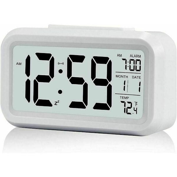 Digital väckarklocka med inomhustemperaturmätare, stor display, tyst drift, stigande alarm, 12/24H-display för sovrum (Vit)